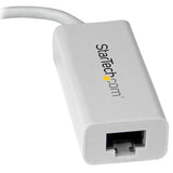 USB-C to Gigabit Network Adapter in white, offering fast 5 Gbps speeds and easy plug-and-play connectivity for laptops.