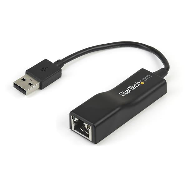 Compact USB 2.0 to Ethernet adapter with built-in cable, offering up to 200 Mbps wired connectivity for laptops and desktops.