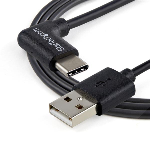 Right-angle USB-A to USB-C cable (91 cm) for easy charging and data transfer in tight spaces, ideal for driving and travel.