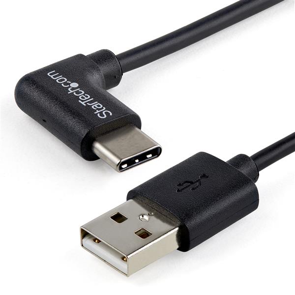 USB-A to USB-C cable with right-angle connector for easy charging and data transfer in tight spaces, 91 cm long.