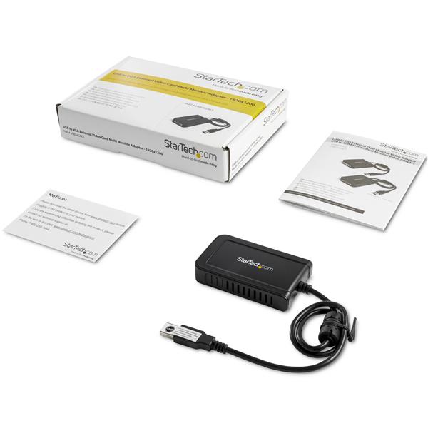 USB to VGA adapter enabling 1920x1200 resolution for dual or multi-monitor setups, enhancing productivity for various applications.