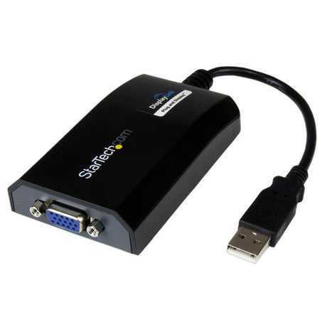 USB to VGA Adapter for PC and Mac, enables dual monitors with up to 1920x1200 resolution, plug-and-play setup.