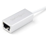 USB 3.0 to Gigabit Network Adapter in silver, providing high-speed internet access for laptops, plug-and-play design, and compact.