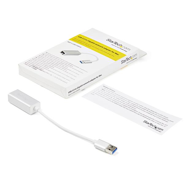 Sleek silver USB 3.0 to Gigabit Network Adapter enabling fast, reliable internet for MacBooks, Chromebooks, and tablets.