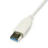 USB 3.0 to Gigabit Ethernet adapter in white, enhances network connectivity with a single RJ45 port for fast data transfer.