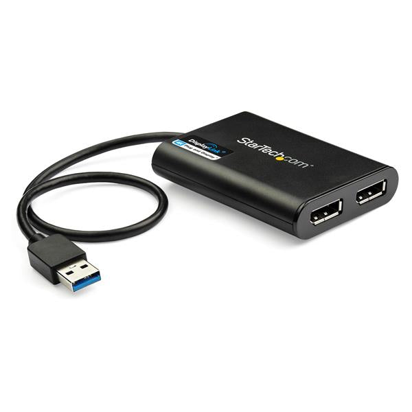 USB to Dual DisplayPort Adapter enables dual 4K displays at 60Hz, enhancing productivity with seamless connectivity.