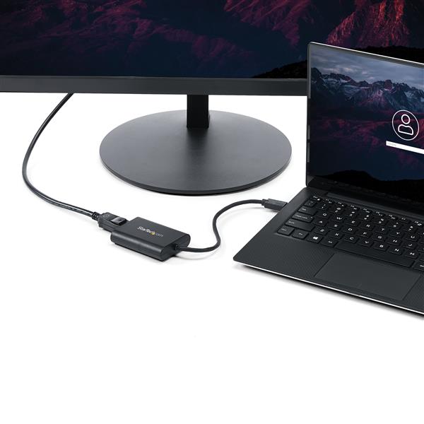 USB 3.0 to DisplayPort adapter connects computers to 4K monitors, enhancing productivity with high-resolution visuals at 30Hz.