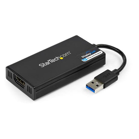 USB 3.0 to 4K HDMI adapter for connecting Windows/Mac devices to UHD displays, supporting dual monitor setup and easy installation.