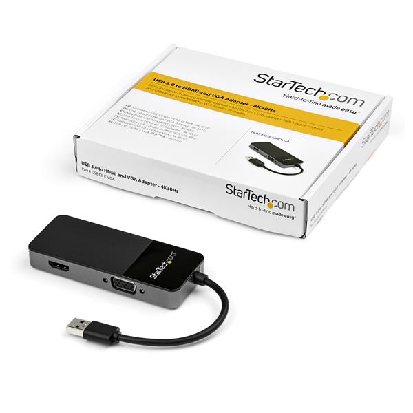 USB 3.0 to HDMI VGA Adapter allowing dual-display setup with 4K HDMI output and 1080p VGA for enhanced productivity.