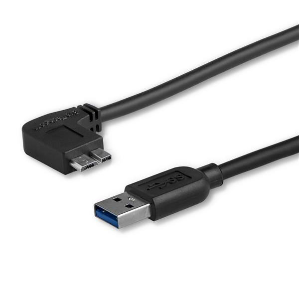 Slim Micro USB 3.0 cable with left-angle connector, 0.5m long, perfect for tight spaces and quick data transfer.