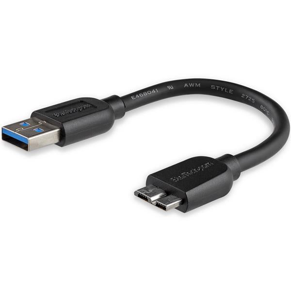 Slim Micro USB 3.0 cable, 15cm long, designed for efficient connections and easy device access without removing cases.