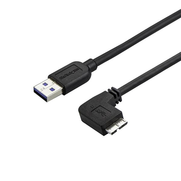 Slim Micro USB 3.0 cable with right-angle connector, 0.5m length, ideal for seamless data transfer and charging in tight spaces.