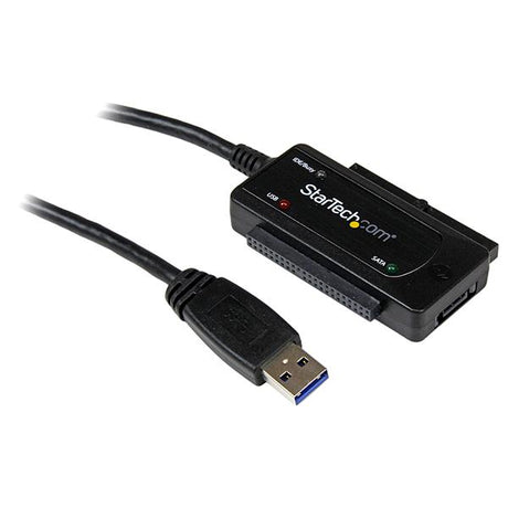 USB 3.0 to SATA/IDE adapter for easy connection of 2.5in or 3.5in drives, plug-and-play, with LED activity indicators.