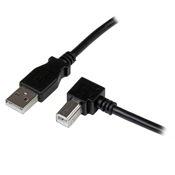 2m Right Angle USB Printer Cable with durable USB A to B connectors for easy access in tight spaces and reliable data transfer.