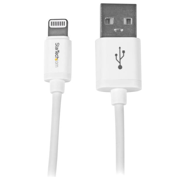 Apple MFi Certified USB to Lightning Cable, 1m (3 ft), white, for charging and syncing iPhone, iPod, and iPad devices.