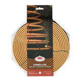 Hanging large citronella coil (30 x 21cm) designed to repel insects, with 32 hours of burn time for outdoor enjoyment.