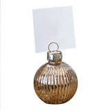 "Set of four 4cm gold ribbed glass bauble place card holders for elegant dining displays."