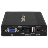 VGA to HDMI Scaler connects VGA sources to HDMI displays, supporting resolutions up to 1920x1200 with automatic detection.