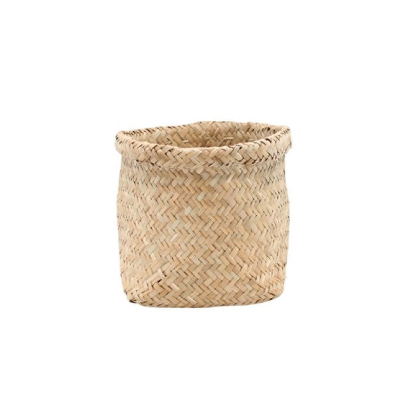 Flax Pot Basket in natural flax, 20x15cmH, perfect for indoor plants or decorative storage with rustic charm.