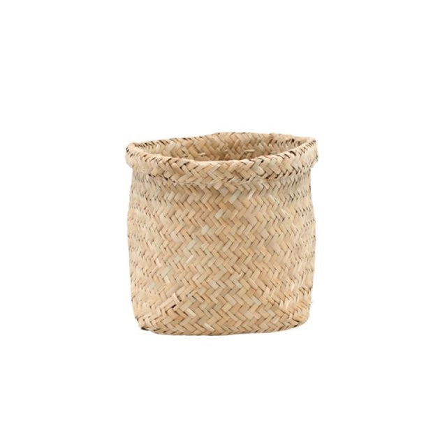 Flax Pot Basket in natural flax, 20x15cmH, perfect for indoor plants or decorative storage with rustic charm.