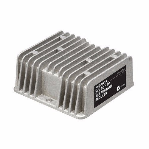 Voltage Reducer 24/12V 10A by Projecta, converts 24V to 12V for vehicles, offering 10A capacity and total safeguard protection.