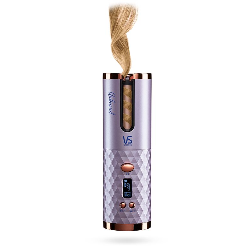 Cordless VS Sassoon Auto Curler with ceramic technology for easy curls, 45-min battery life, and travel case included.