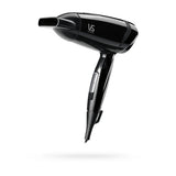 Compact VS Sassoon Traveller 2000 Hair Dryer with 2000 watts, dual-voltage, and folding handle for stylish on-the-go hair care.