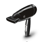 Compact VS Sassoon Traveller 2000 Hair Dryer with 2000 watts, dual-voltage, folding handle, and concentrator for precise styling.