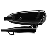 Compact VS Sassoon Traveller 2000 Hair Dryer with 2000 watts power, dual-voltage, and folding handle for travel convenience.