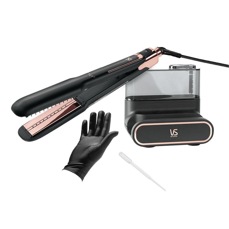 VS Sassoon Steam Straight Brilliance Hair Straightener with steam technology, max-wide plates, and adjustable heat settings for sleek hair.