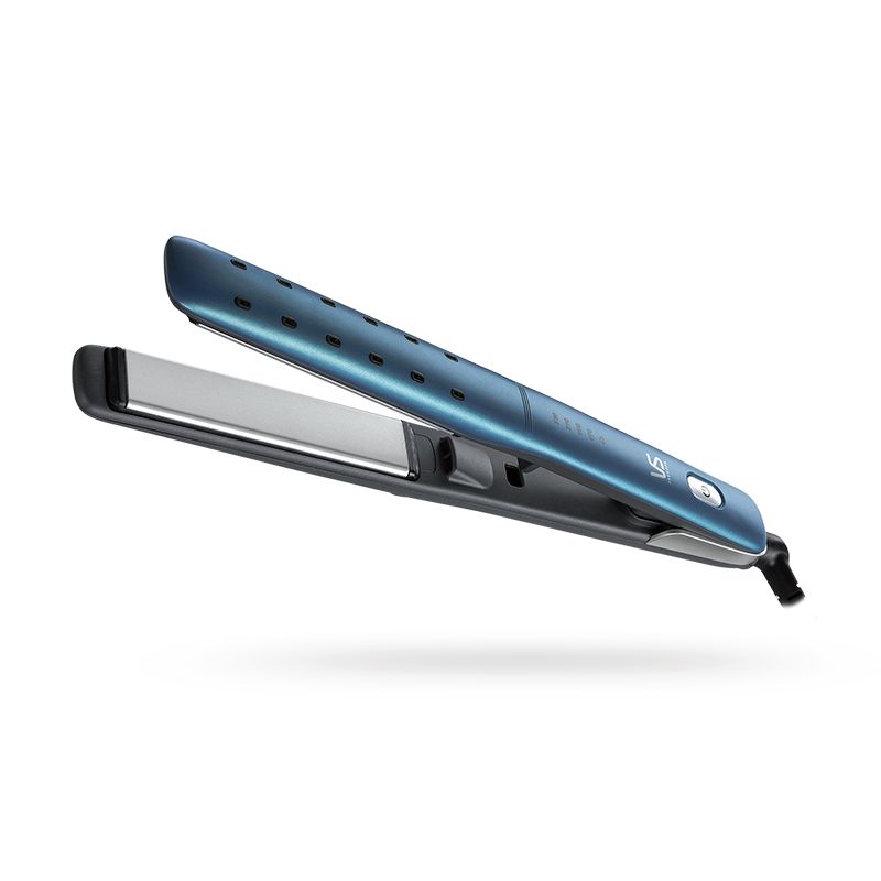 VS Sassoon Wet & Dry Hair Straightener with steam vents, 4 heat settings, and ceramic plates for frizz-free styling.