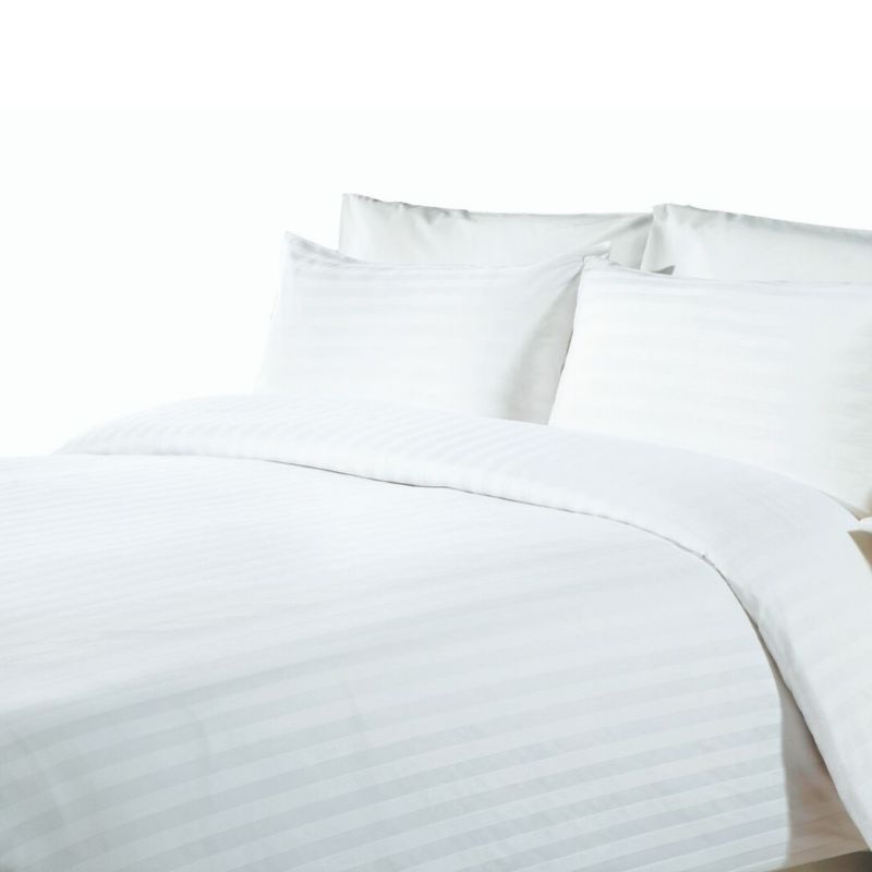 Luxurious Weavers 4mm Sateen Stripe Queen Sheet in soft 290 thread count cotton-poly blend, enhancing comfort and style.