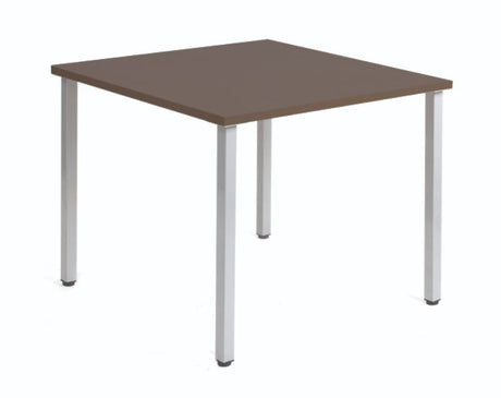 Dark oak dining table with sturdy 2.5cm E1 board top and stylish powder-coated steel legs, ideal for compact spaces.