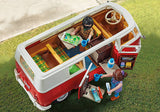 Playmobil Volkswagen T1 Camping Bus with removable roof, detailed interior, and two figures for imaginative adventures.