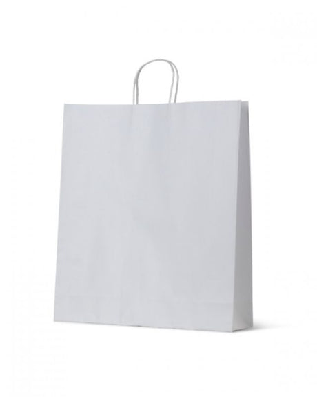 White Kraft large paper bags with serrated edges, eco-friendly, durable, perfect for retail, gift-giving, and branding.