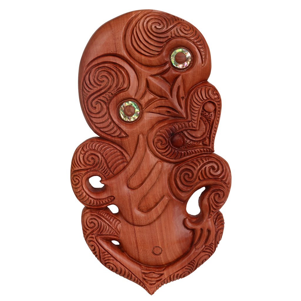 Large wooden tiki wall hanging, handcrafted from hardwood, symbolizing protection and ancestral spirit, 145mm W x 260mm H.