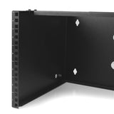 6U deep wall mounting bracket for patch panels, ideal for small spaces and IT equipment organization, crafted from durable steel.