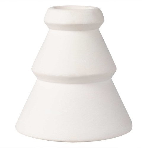 Elegant white ceramic tree candle holders, 8cm tall, perfect for festive decor and creating a cozy holiday atmosphere.