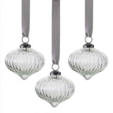 Elegant 8cm ribbed glass tree decorations in white, perfect for adding sophistication to holiday decor.