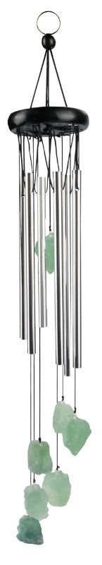 Wind chime made from Rough Green Fluorite, 51CM, offering soothing sounds and spiritual benefits for outdoor spaces.