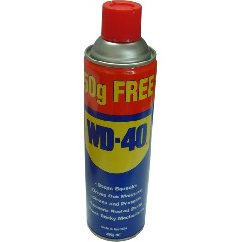 WD-40 Lubricant 300gm canister, ideal for lubricating, protecting against rust, and cleaning various metal surfaces and parts.