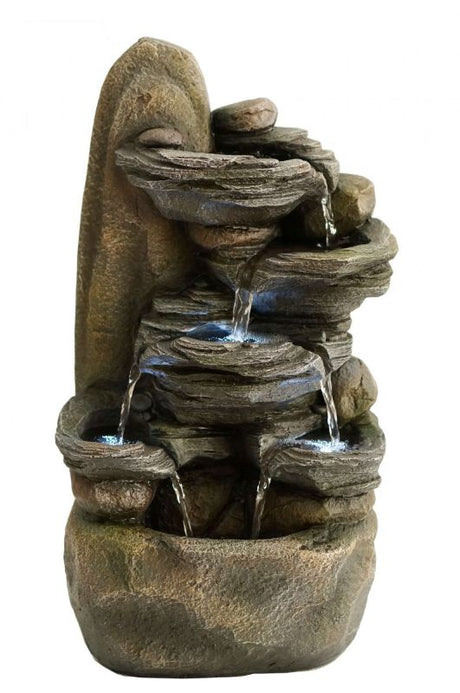 Elegantly designed 51cm rock pool water feature with warm-white light, perfect for enhancing outdoor spaces.