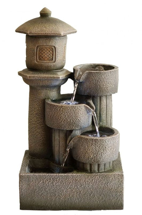 Japanese inspired outdoor water feature (58cm) with warm-white light, perfect for creating a tranquil garden oasis.