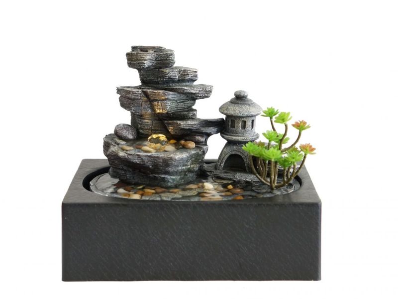 Stunning 29cm Japanese garden water feature with warm-white LED lighting, ideal for creating a tranquil outdoor ambiance.