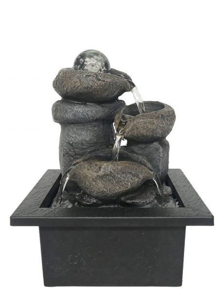 Water Feature - Rock Pools (21cm) with rustic stone finish, warm white LED light, creating a serene ambiance for indoor or outdoor spaces.