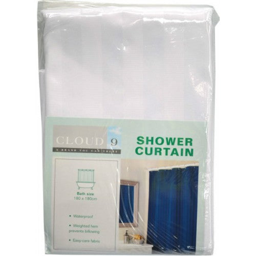 Plain white shower curtain with a timeless design, 1.8m wide, waterproof, and easy to machine wash for a chic bathroom upgrade.