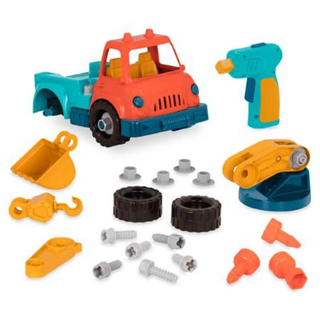 Take Apart Crane Truck toy with powered screwdriver, designed for kids to build, learn fine motor skills, and enhance creativity.