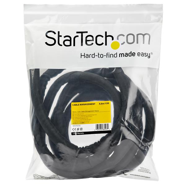 Trimmable 15' cable management sleeve in polyester and nylon, designed for easy organization of multiple cables, reducing clutter.