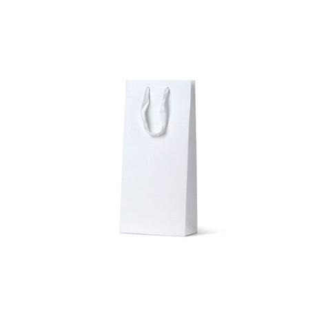 Deluxe white double wine bags with twill ribbon handles, matte laminate finish, ideal for elegant wine gifting (100/unit).