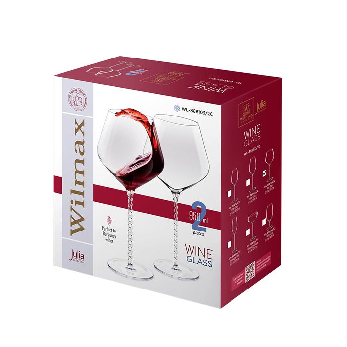 Julia Wine Glass Set of 2, 950ml each, lead-free crystalline, elegant design, scratch-resistant, ideal for wine lovers.